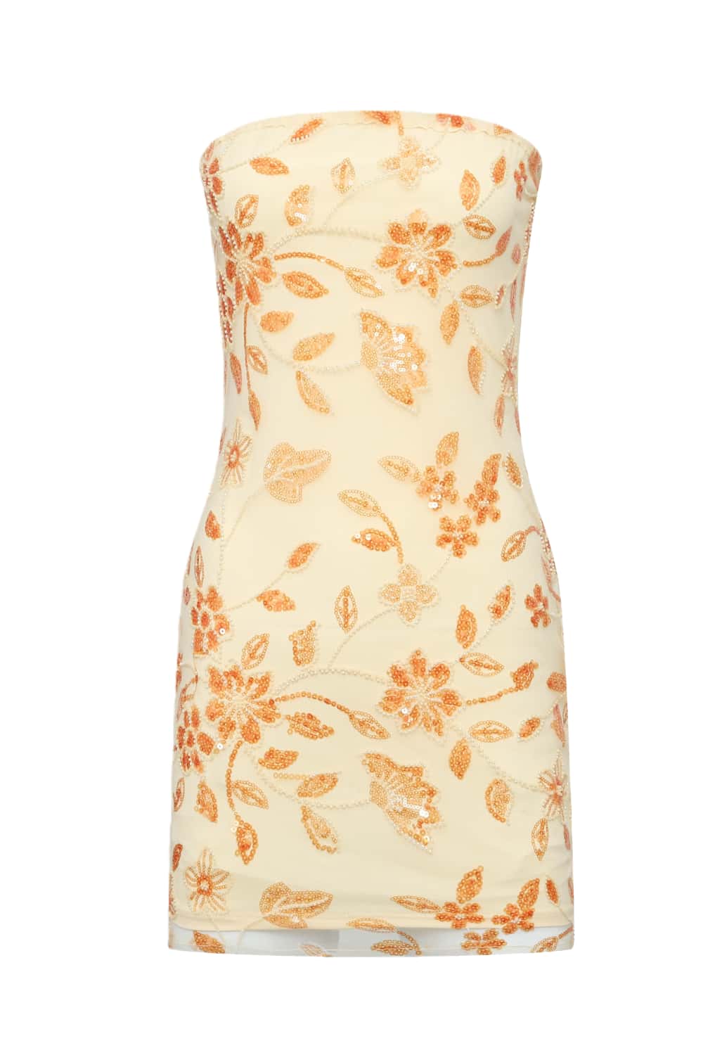 Yellow Strapless Beaded Tight Mini Dress