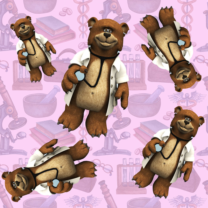 Medical Fabric, Teddy Bear Doctors on Pink, Cotton, Fleece or Canvas 2239 - Beautiful Quilt