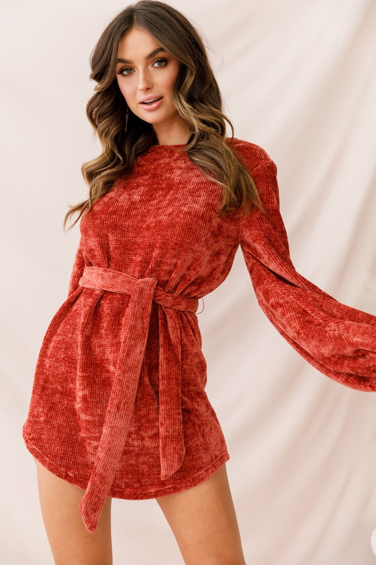 Diva Velvet Yarn Knit Dress Rust