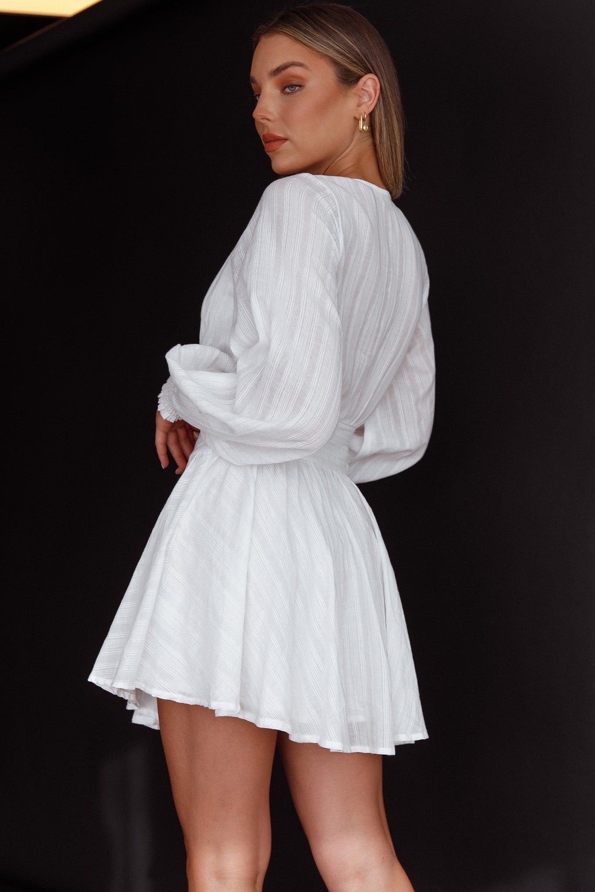 Sweet Escape Lantern Sleeve Pintuck Dress White