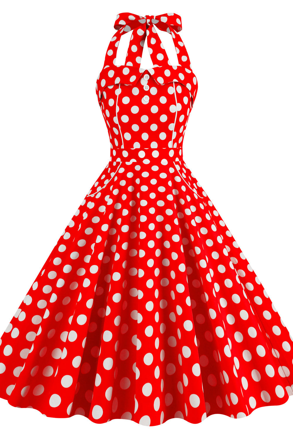 Yellow Polk Dots Halter Swing Dress
