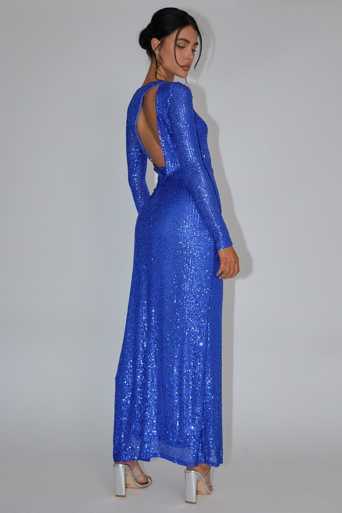Le Monde Long Sleeve Sequin Maxi Dress Navy