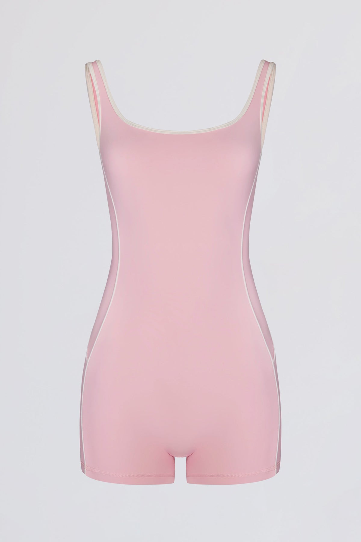 Soft Active Backless Contrast Unitard in Powder Pink