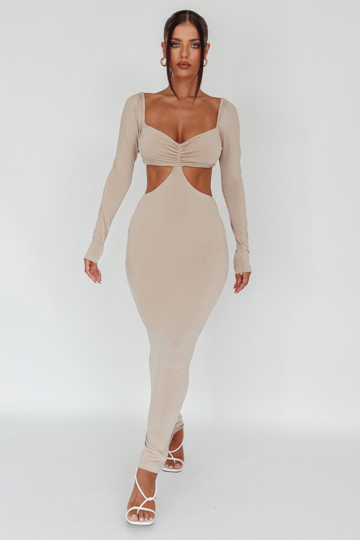 Vienna Long Sleeve Cut-Out Waist Maxi Dress Oat