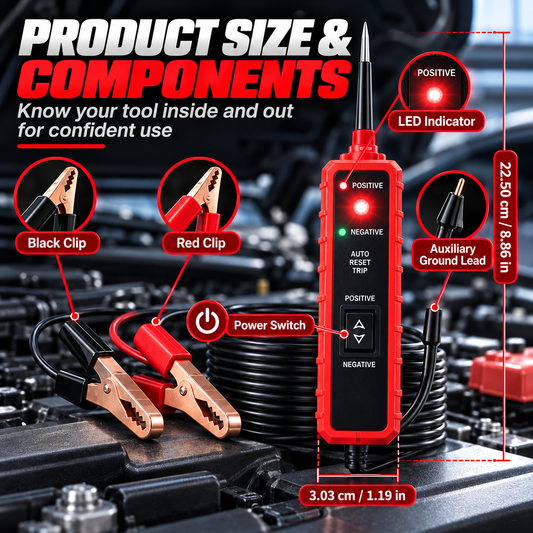 6V–24V Automotive Circuit Tester – Digital Voltage Probe with Polarity, Continuity & Short Circuit Detection