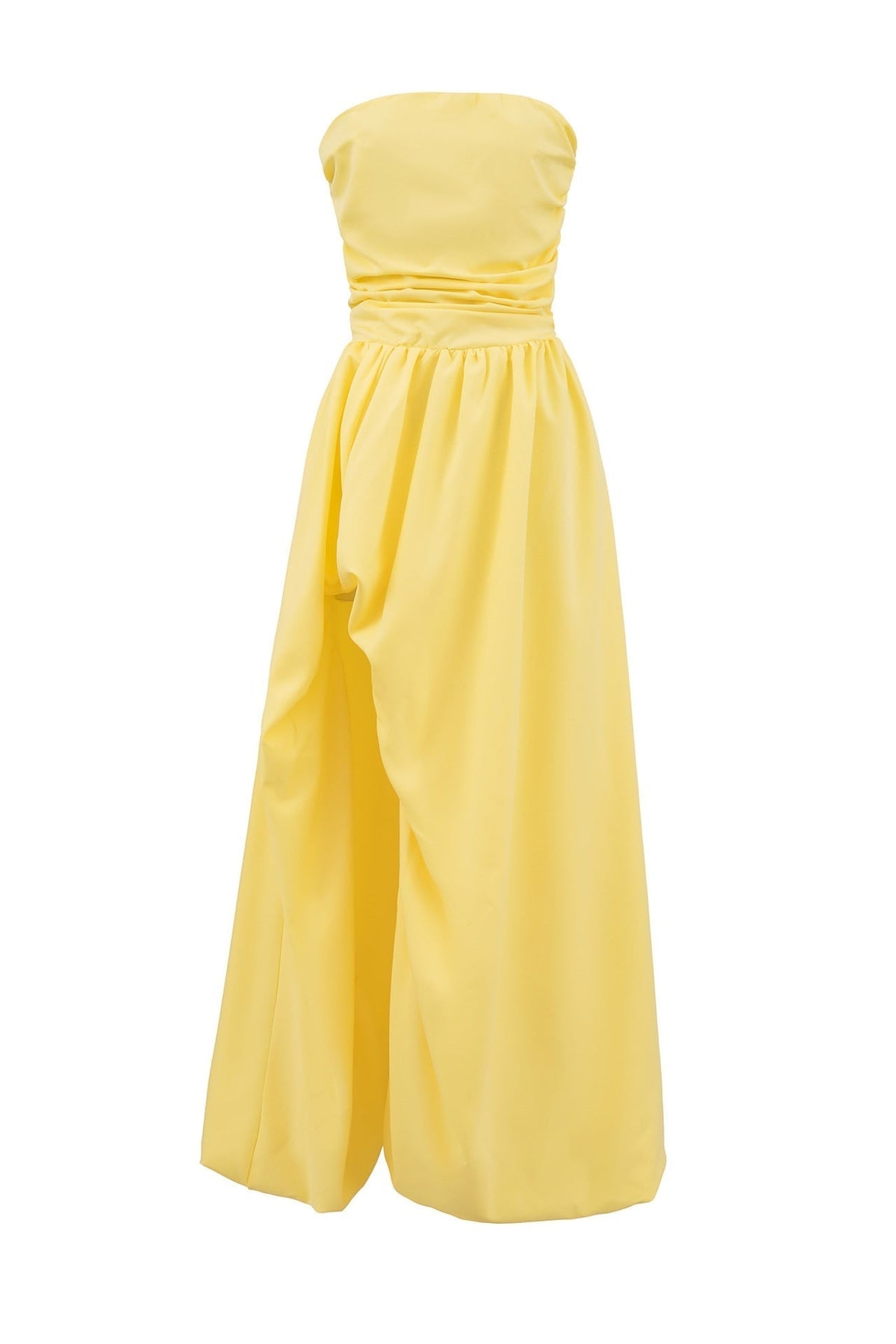 Yellow Strapless Slit Long Dress