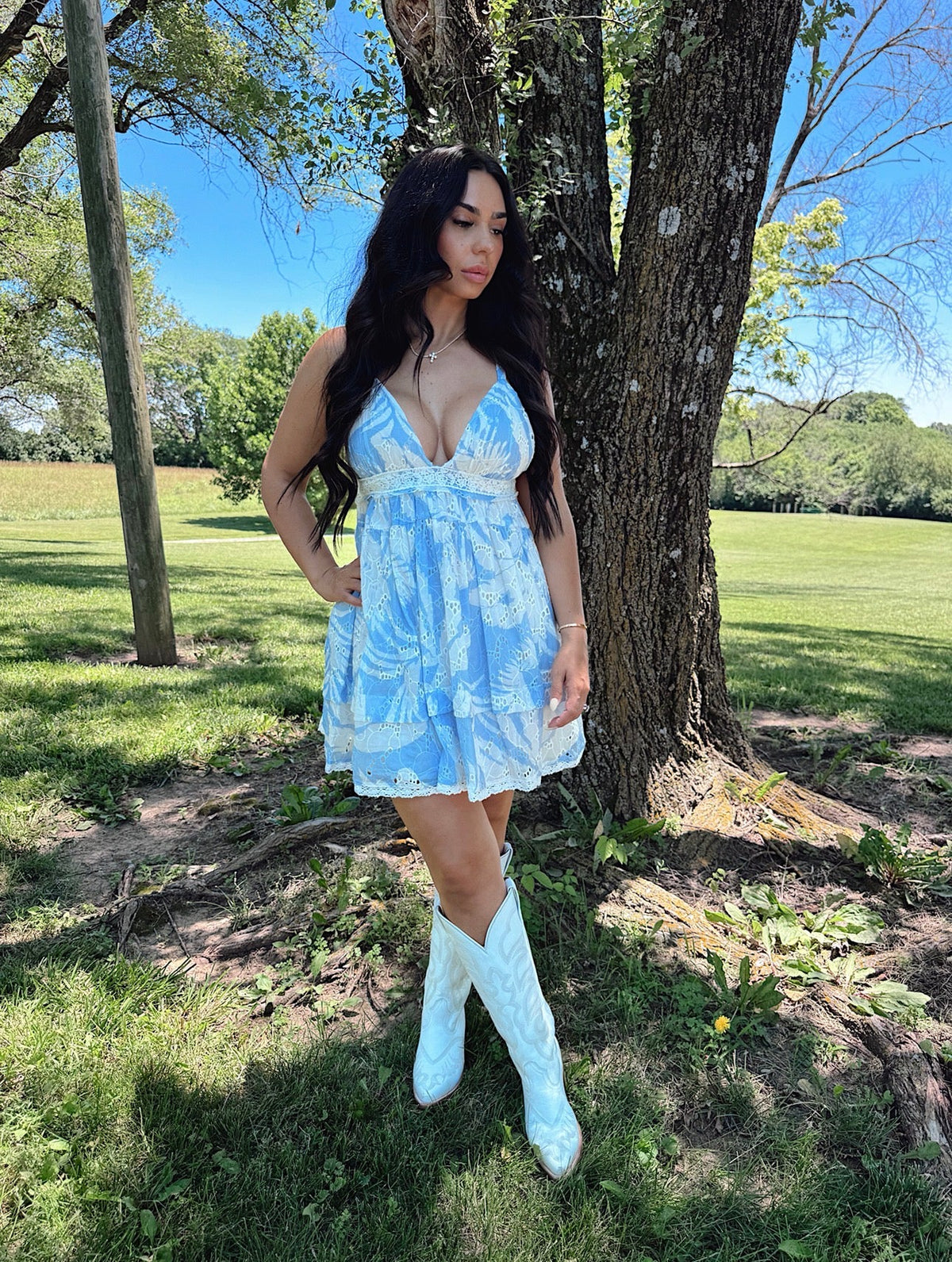 Jenny Blue Eyelet Mini Dress