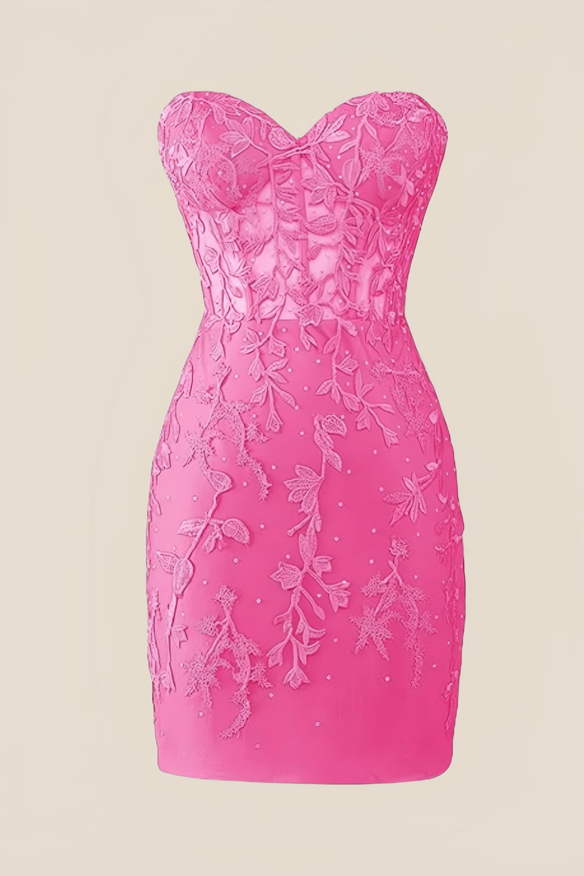 Sweetheart Hot Pink Lace Tight Mini Dress