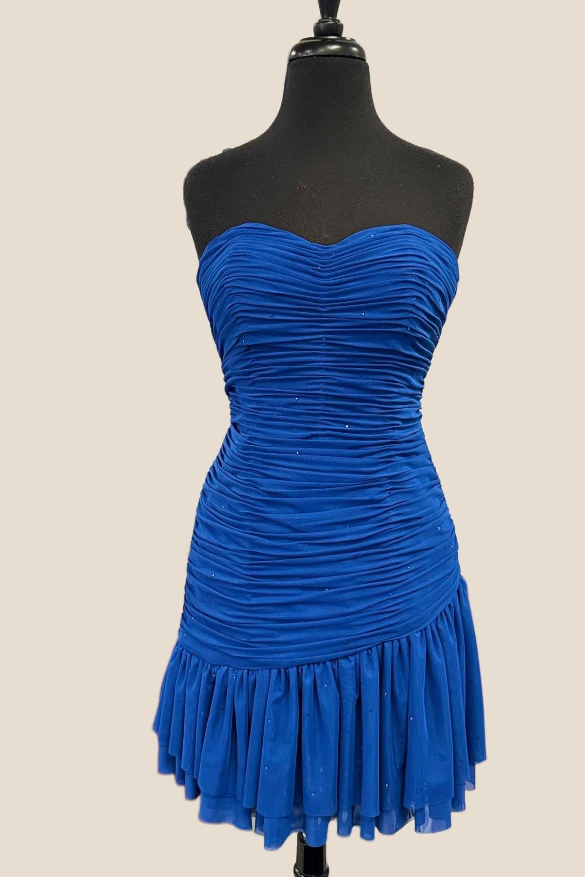 Strapless Royal Blue Ruched Fitted Short Dress