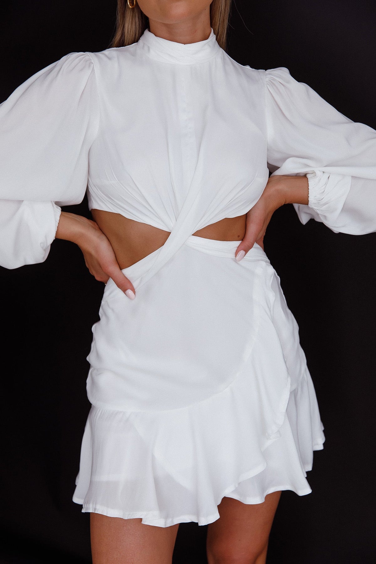 Feels Like Home Long Sleeve Cut-Out Dress White