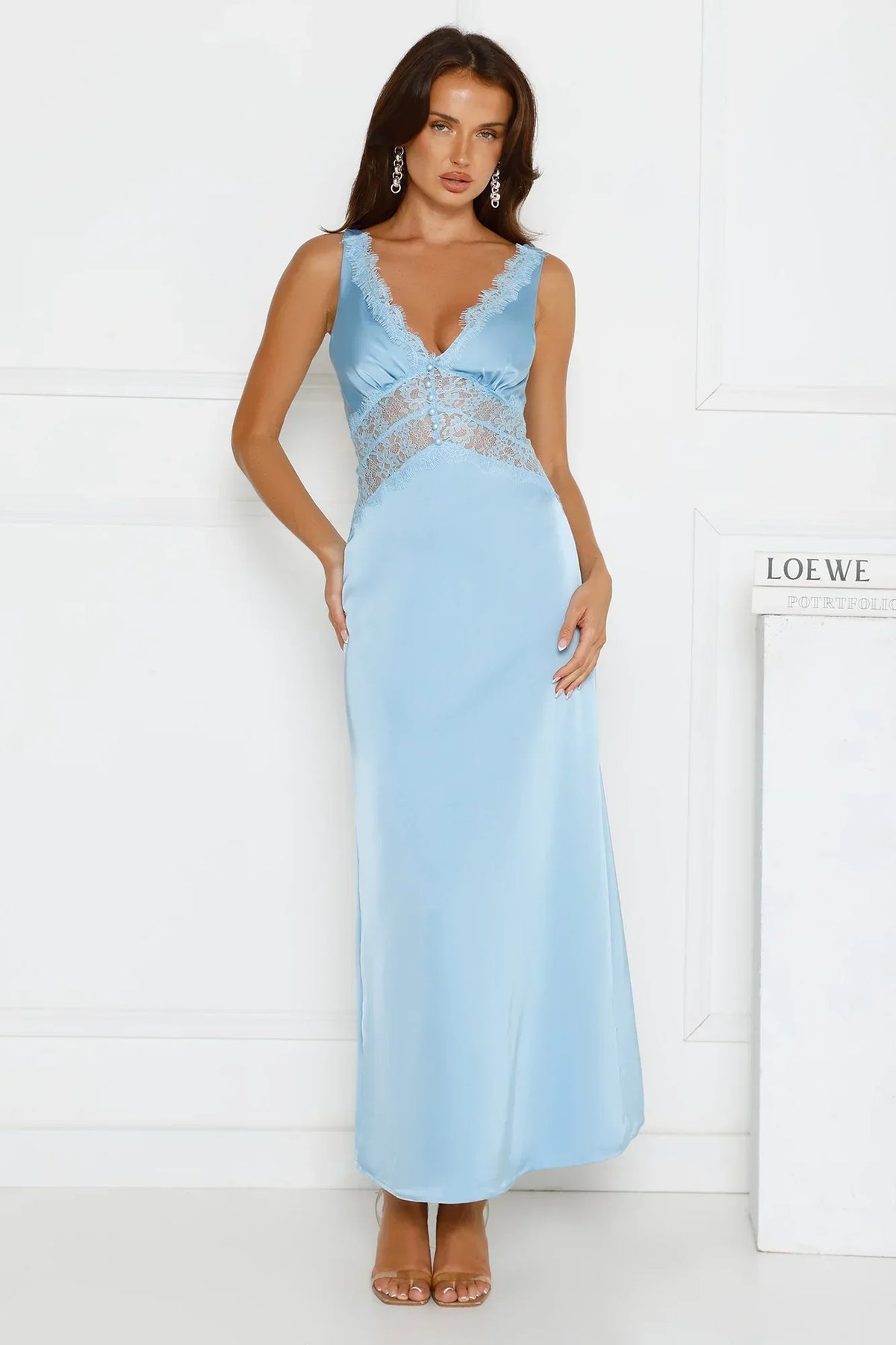 Softly In Season Satin Maxi Dress Blue