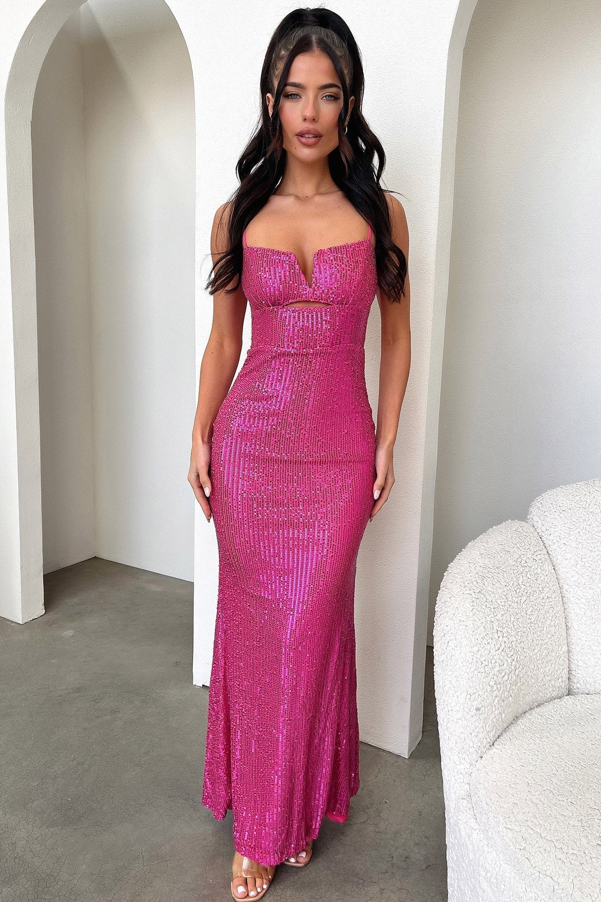 Bonnie Sequin Maxi Dress - Hot Pink