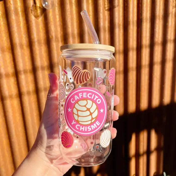 Cafecito Y Chisme Glass Cup 16oz