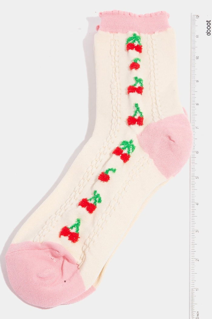 Cherry Pink Embroidered Socks