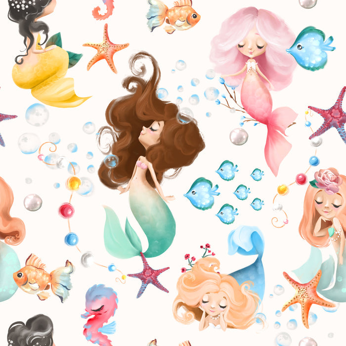 Children's Fabric, Mermaid Fabric, Cotton or Fleece on white 2253 - Beautiful Quilt