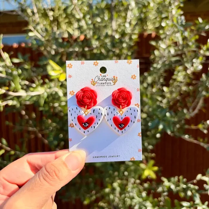 Evil Eye Milagrito Heart & Rose Earrings