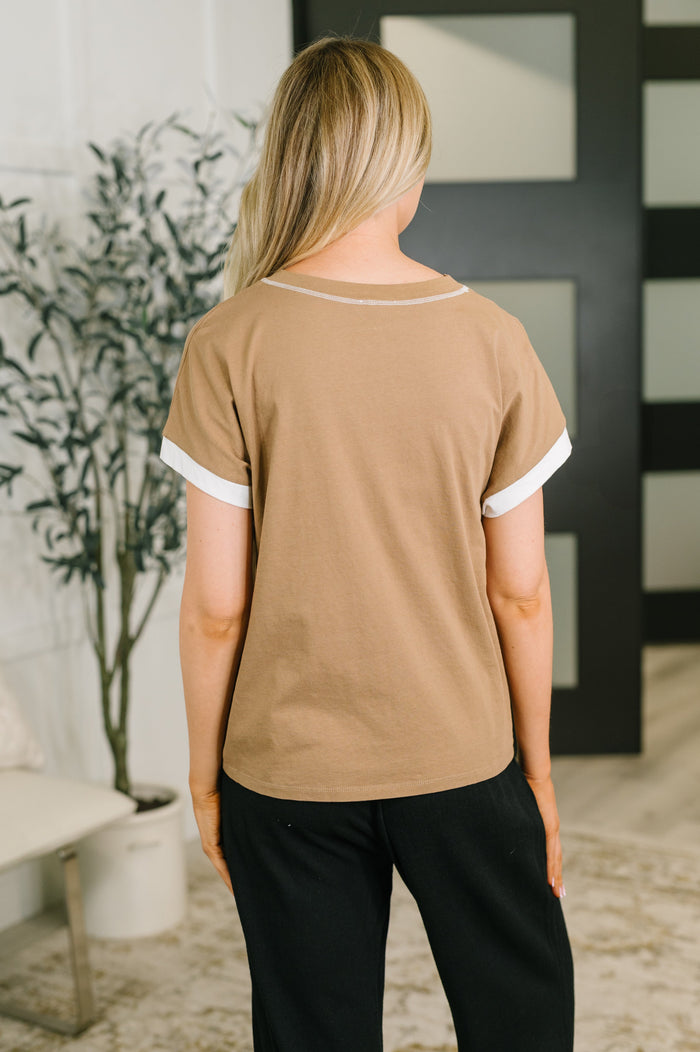 Feel Alright  Two Tone Contrast in Mocha – soft jersey knit with stretch, dolman sleeve top – alternate view 5