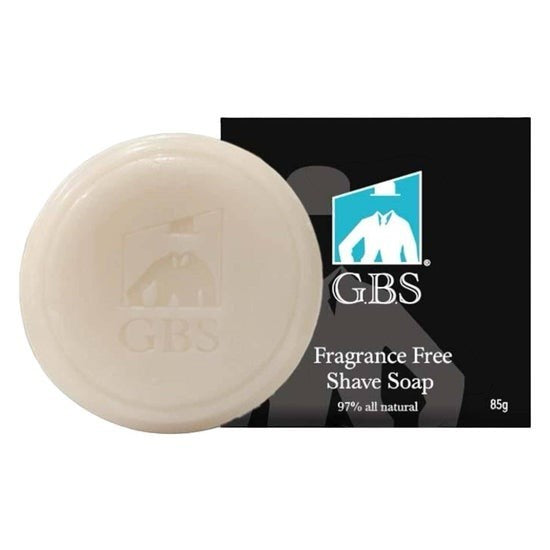 Tea-Shirt Shoppe GBS fragrance-free hard shaving soap bar, 85g all-natural grooming product for men.