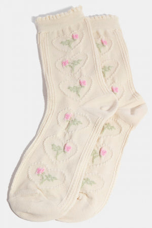 Halo Heart Flower Beige Socks