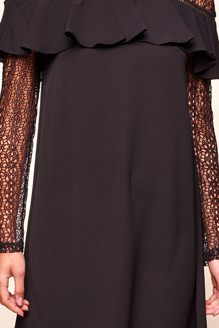 Mendes Lace Detailed High Neck Long Sleeved Dress Black