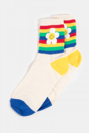 Rainbow Flower Happy Face Socks