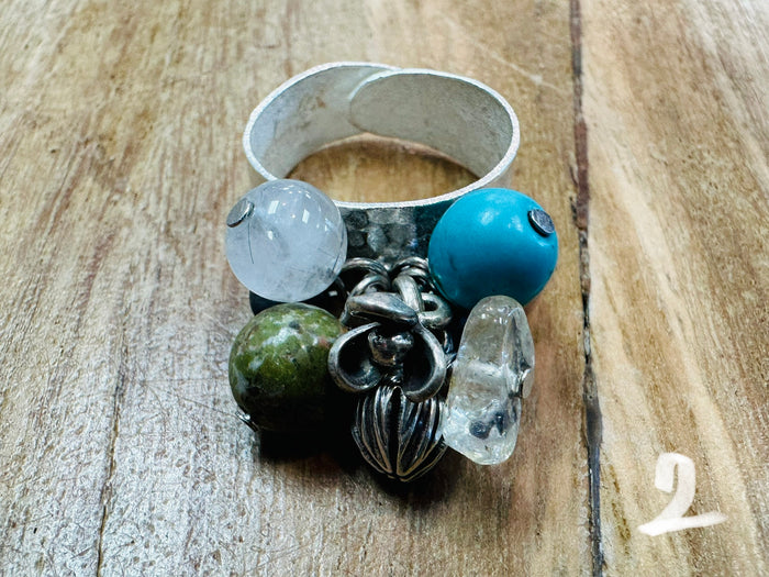 Ring adjustable - silver charms stone