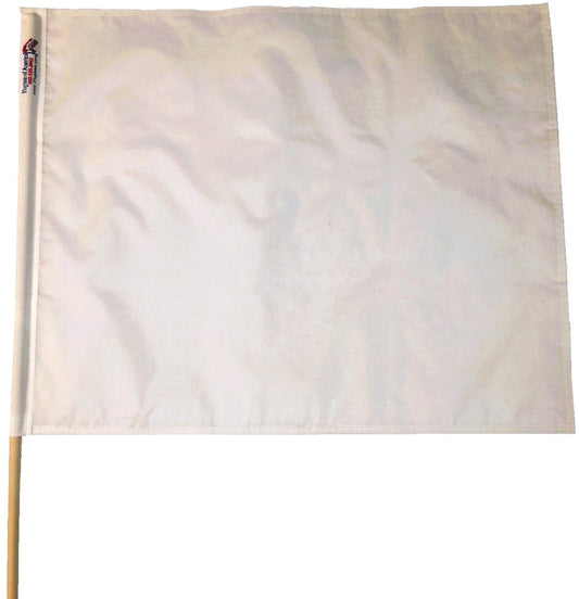 Solid white professional race flag on hardwood dowel