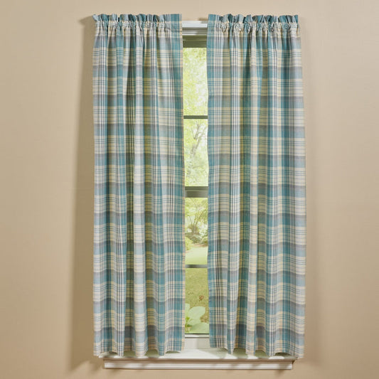 Water Blue Plaid Short Panel Curtains-Lange General Store